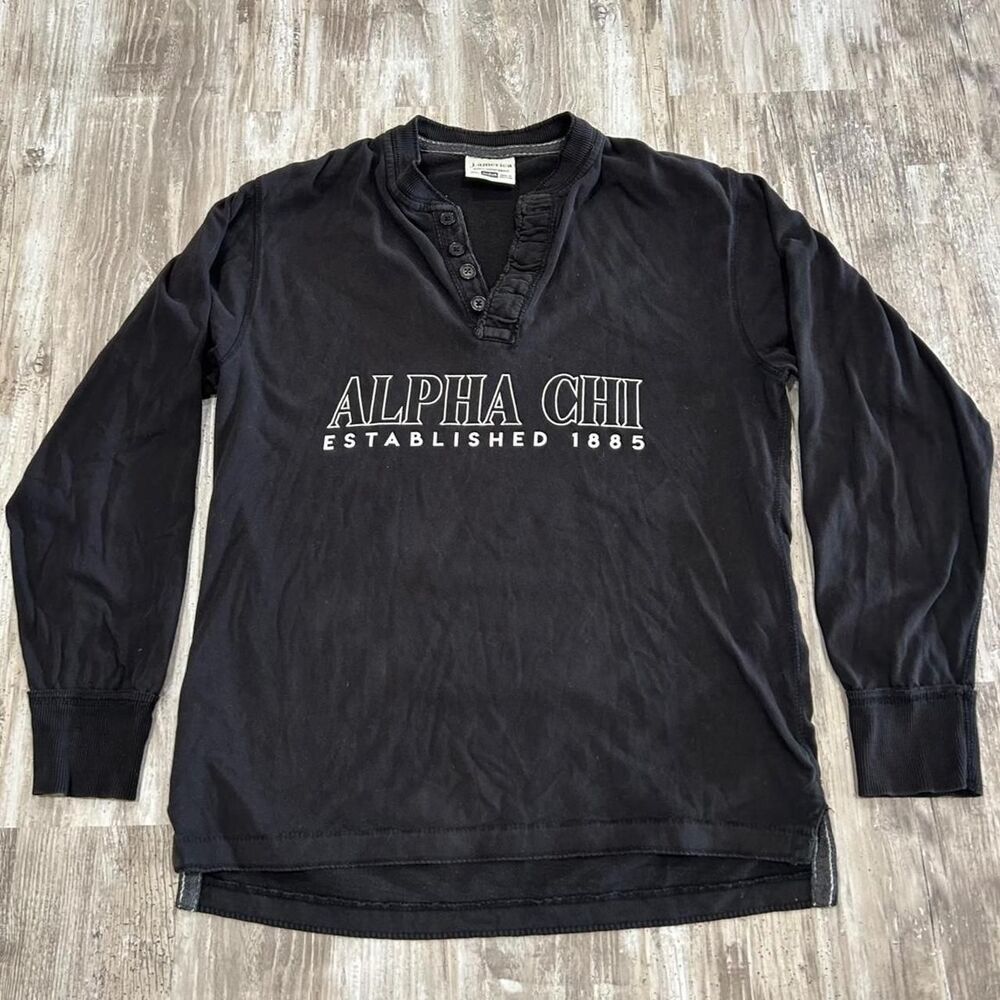 j.america Men's vintage-inspired Alpha Chi preppy collegiate sorority black long